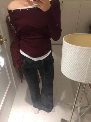 Street Studded Off-Shoulder Long-Sleeve T-Shirt