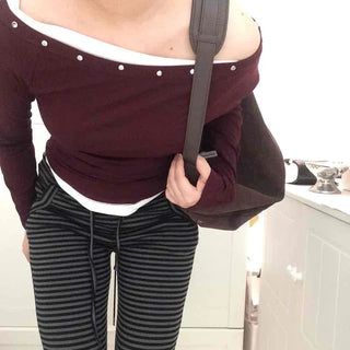 Street Studded Off-Shoulder Long-Sleeve T-Shirt