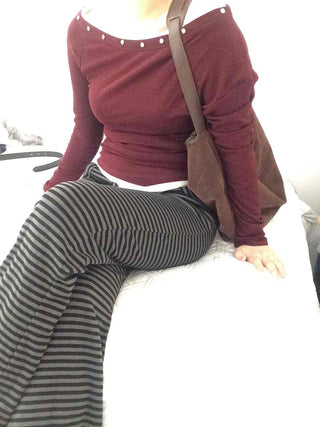 Street Studded Off-Shoulder Long-Sleeve T-Shirt