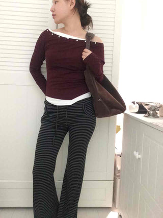 Street Studded Off-Shoulder Long-Sleeve T-Shirt