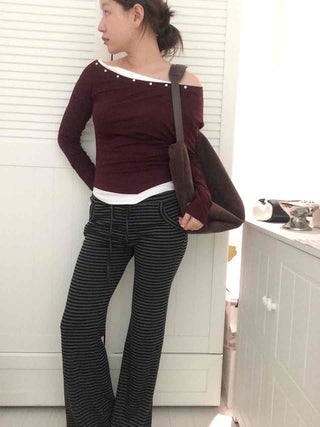 Street Studded Off-Shoulder Long-Sleeve T-Shirt