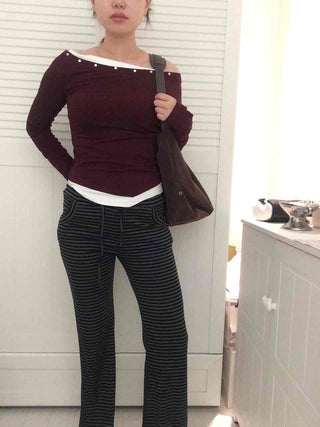 Street Studded Off-Shoulder Long-Sleeve T-Shirt