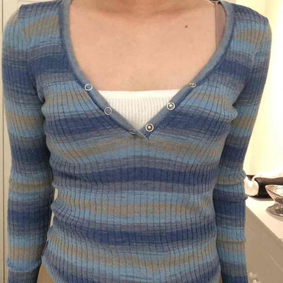 Newtro Striped Button Long Sleeve T-shirt