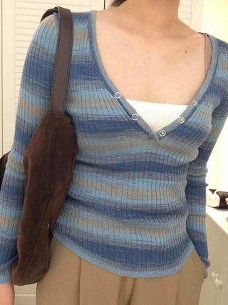 Newtro Striped Button Long Sleeve T-shirt