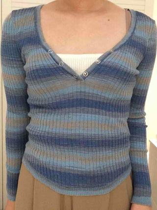 Newtro Striped Button Long Sleeve T-shirt
