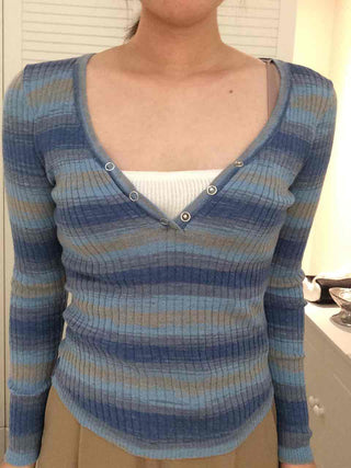 Newtro Striped Button Long Sleeve T-shirt