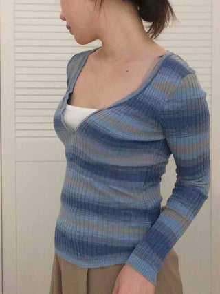 Newtro Striped Button Long Sleeve T-shirt