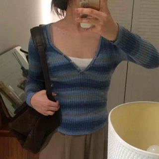Newtro Striped Button Long Sleeve T-shirt