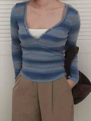 Newtro Striped Button Long Sleeve T-shirt