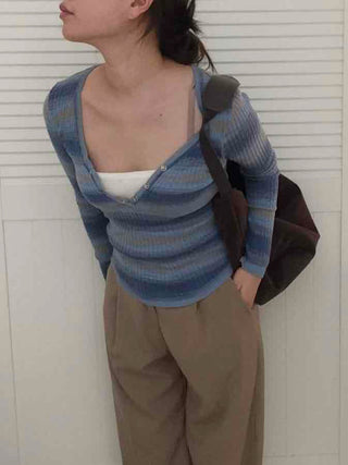 Newtro Striped Button Long Sleeve T-shirt