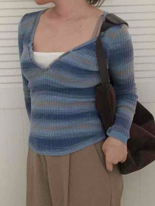 Newtro Striped Button Long Sleeve T-shirt