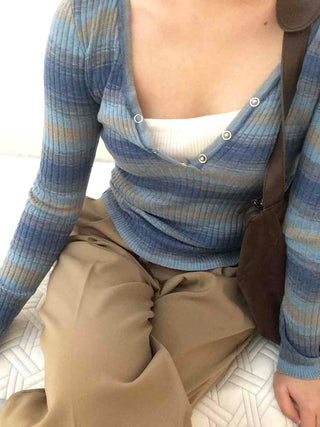 Newtro Striped Button Long Sleeve T-shirt
