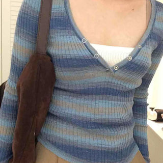 Newtro Striped Button Long Sleeve T-shirt