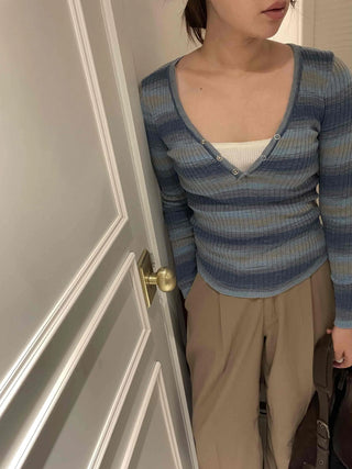 Newtro Striped Button Long Sleeve T-shirt