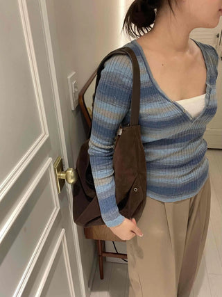 Newtro Striped Button Long Sleeve T-shirt