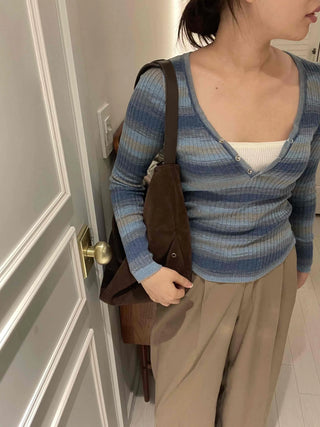 Newtro Striped Button Long Sleeve T-shirt