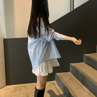 Soft Feminine Frill Cotton Pleated Mini Dress