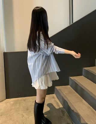 Soft Feminine Frill Cotton Pleated Mini Dress