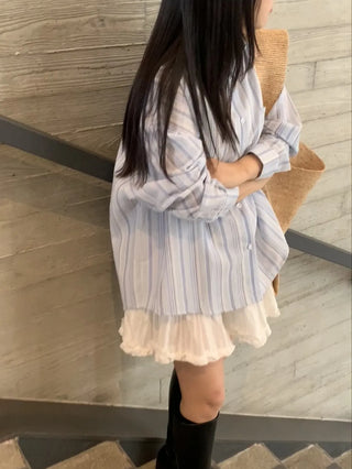 Soft Feminine Frill Cotton Pleated Mini Dress