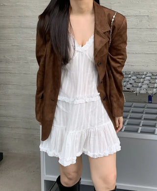 Soft Feminine Frill Cotton Pleated Mini Dress