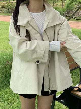 Autumn Cotton Striped Short Coat