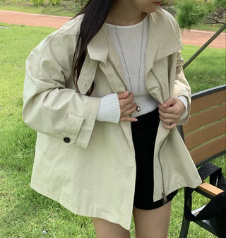 Autumn Cotton Striped Short Coat