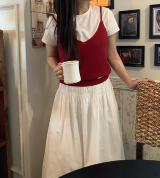 Ivory minimalist date look plain cotton long skirt