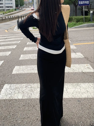 Natural Studded Off-Shoulder Long-Sleeve T-Shirt