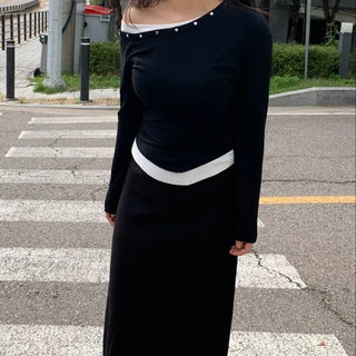 Natural Studded Off-Shoulder Long-Sleeve T-Shirt