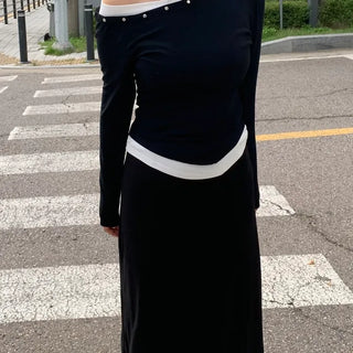 Natural Studded Off-Shoulder Long-Sleeve T-Shirt