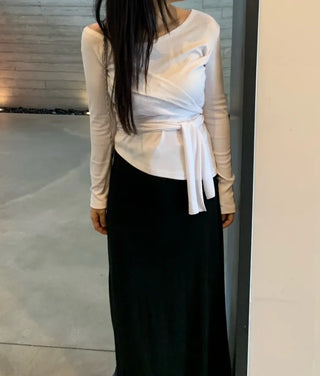 Soft Feminine Asymmetrical Off-Shoulder Long-Sleeve T-Shirt