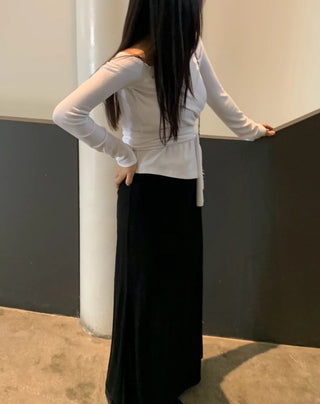 Soft Feminine Asymmetrical Off-Shoulder Long-Sleeve T-Shirt