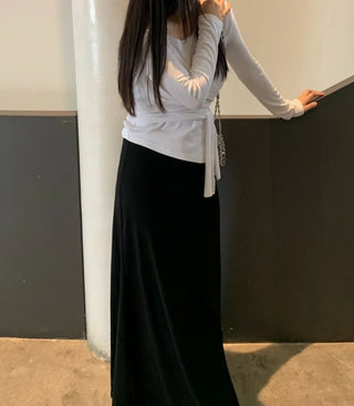 Soft Feminine Asymmetrical Off-Shoulder Long-Sleeve T-Shirt