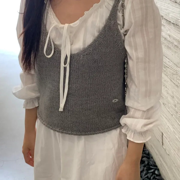 Simple Plain Knit V-Neck Vest