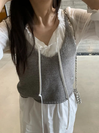 Simple Plain Knit V-Neck Vest