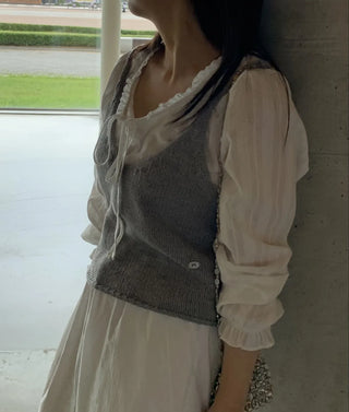 Simple Plain Knit V-Neck Vest