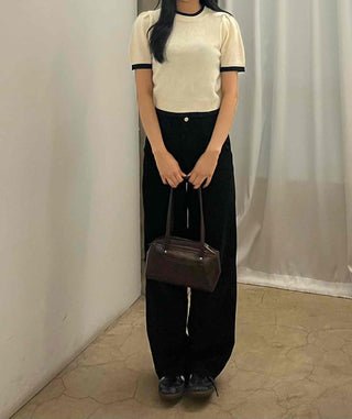 Natural Round Neck Contrast Shirred Knit