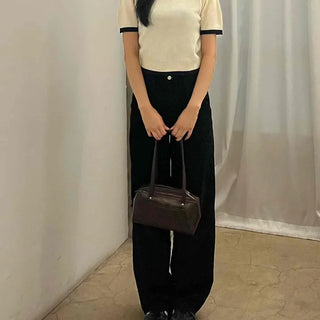 Natural Round Neck Contrast Shirred Knit