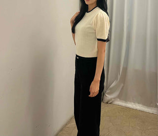 Natural Round Neck Contrast Shirred Knit