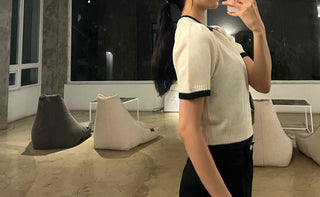Natural Round Neck Contrast Shirred Knit