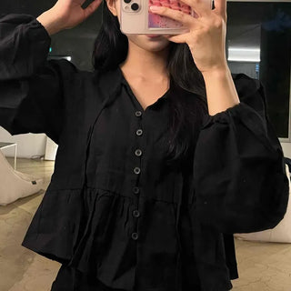 Frill Puff V-Neck Blouse