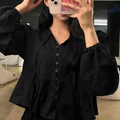 Frill Puff V-Neck Blouse