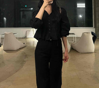 Frill Puff V-Neck Blouse