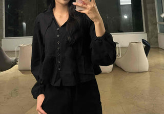 Frill Puff V-Neck Blouse