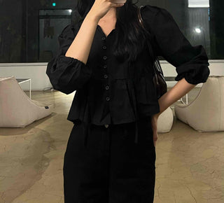 Frill Puff V-Neck Blouse