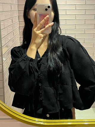 Frill Puff V-Neck Blouse