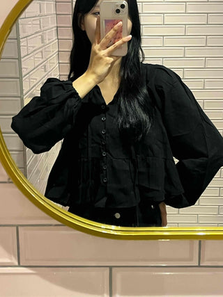 Frill Puff V-Neck Blouse