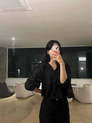 Frill Puff V-Neck Blouse