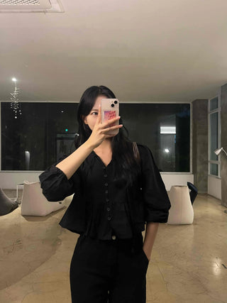 Frill Puff V-Neck Blouse
