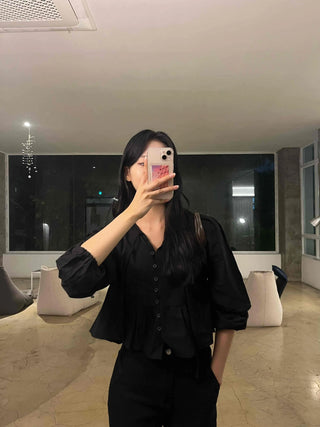 Frill Puff V-Neck Blouse